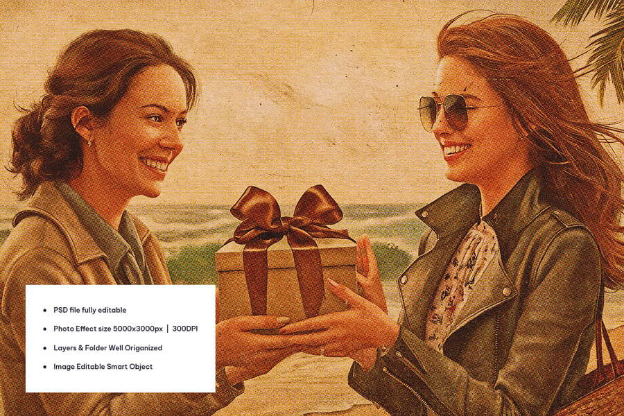 一健生成复古明信片照片效果PSD文件素材