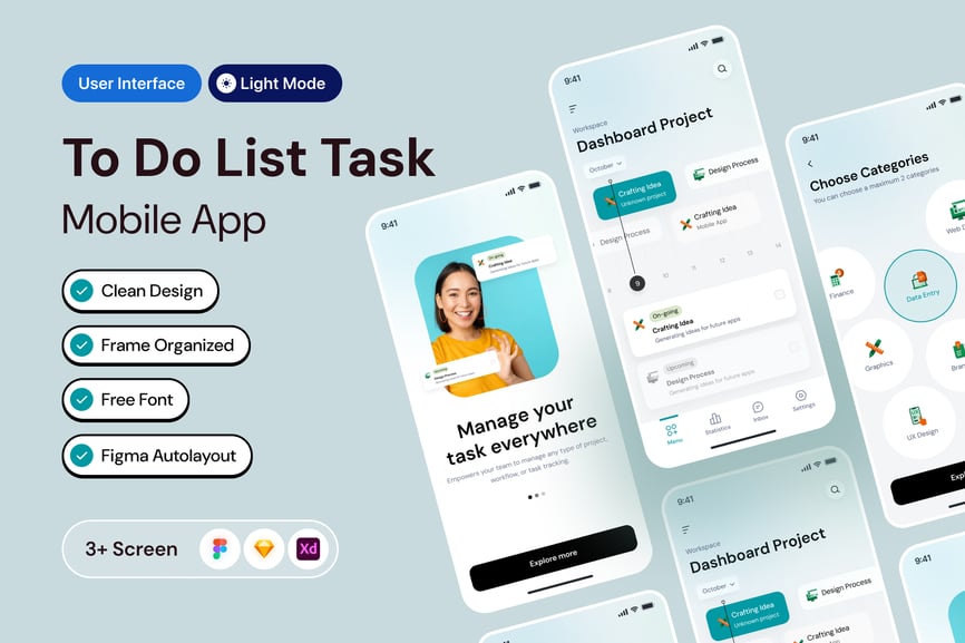 设计清爽的工作清单移动APP UI KIT素材包
