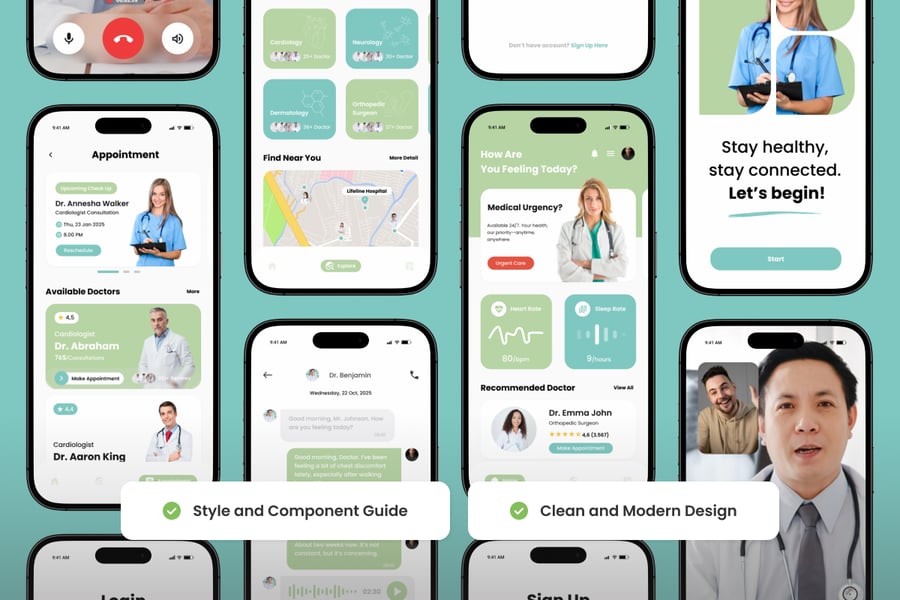 医疗保健和医疗跟踪移动应用APP UI KIT-5 绿色医疗保健和医疗跟踪移动应用APP UI KIT