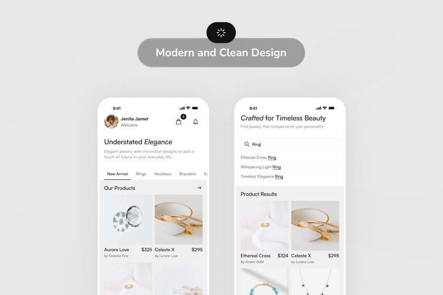 适合于Iphone x尺寸的高级灰珠宝商店应用APP UI KIT素材包