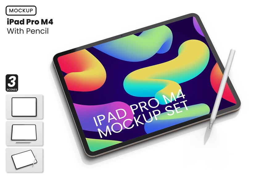 iPad Pro M4与触控笔模型PSD样机素材包