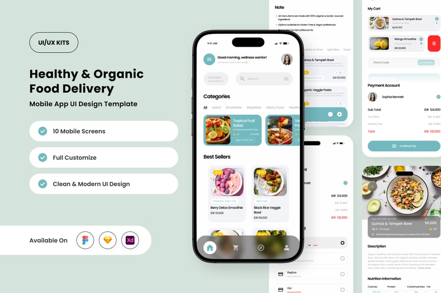 小清新风格食品菜谱UI设计模板APP UI KIT
