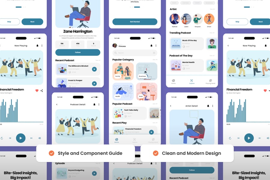 卡通插画风格播客应用APP UI KIT素材包-5 卡通插画风格播客应用APP UI KIT素材包