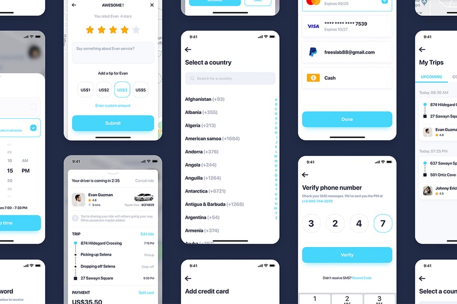 30个蓝色共享汽车移动应用APP UI KIT素材包-9 30个蓝色共享汽车移动应用APP UI KIT素材包
