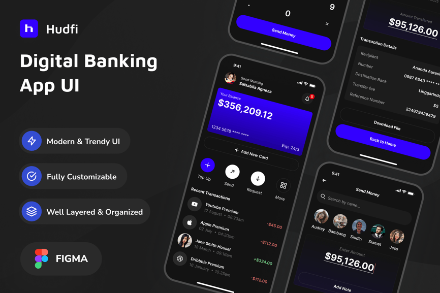 黑色简洁数字银行应用APP UI KIT素材包