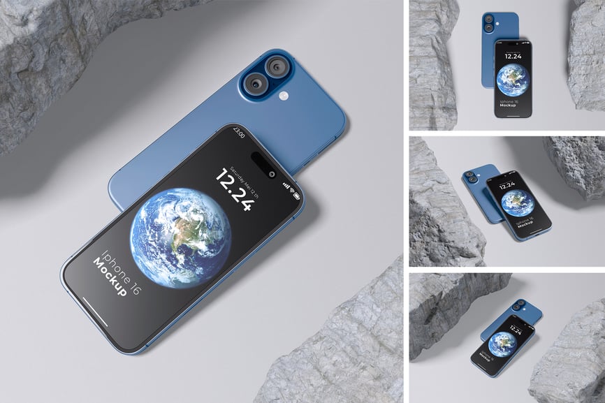 典雅的iPhone 16手机模型PSD样机素材包