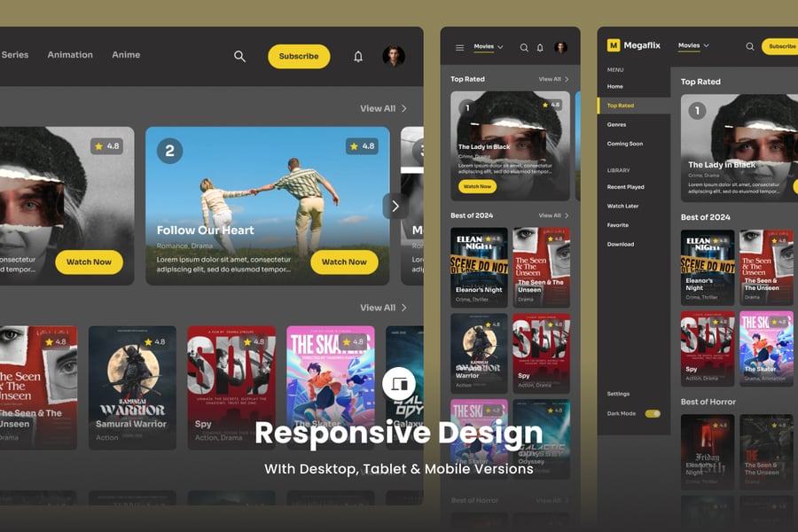 黑色流媒体后台界面网页UI设计模板素材包