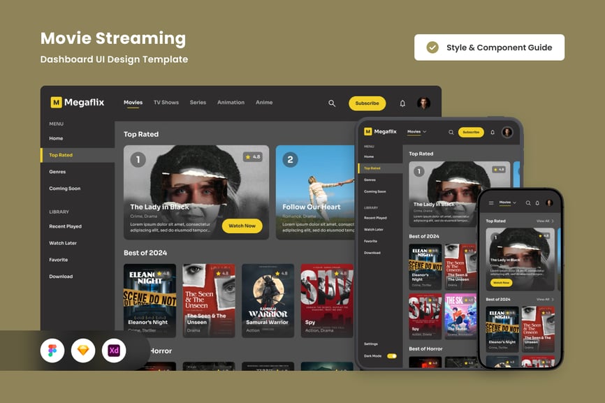 黑色流媒体后台界面网页UI设计模板素材包