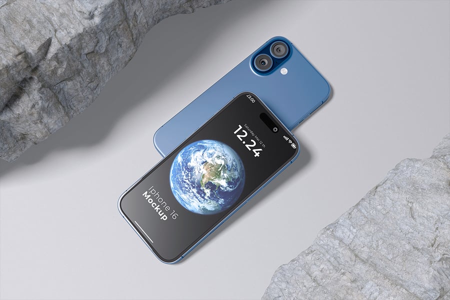 典雅的iPhone 16手机模型PSD样机素材包