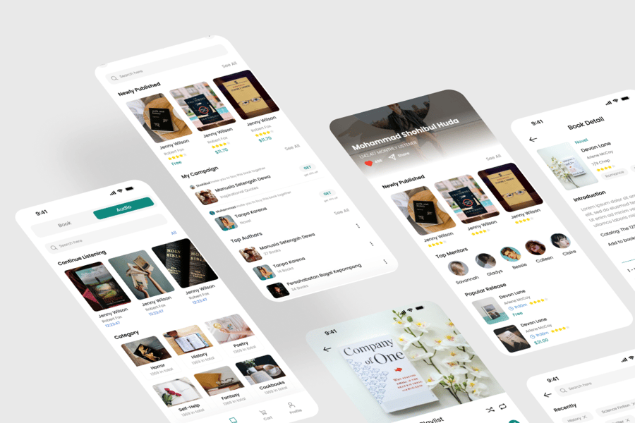 漂亮的绿色音频听书书应用APP UI KIT素材包