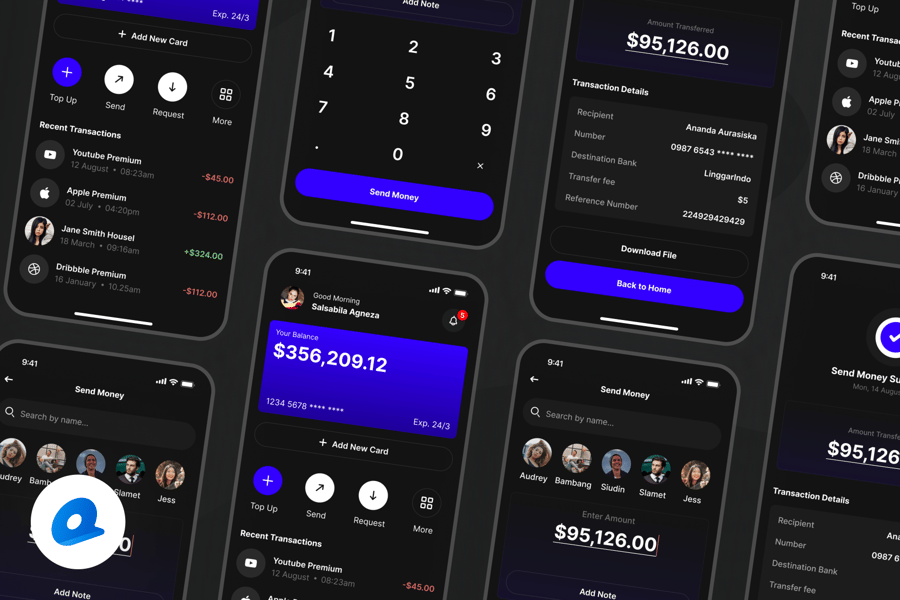 黑色简洁数字银行应用APP UI KIT素材包