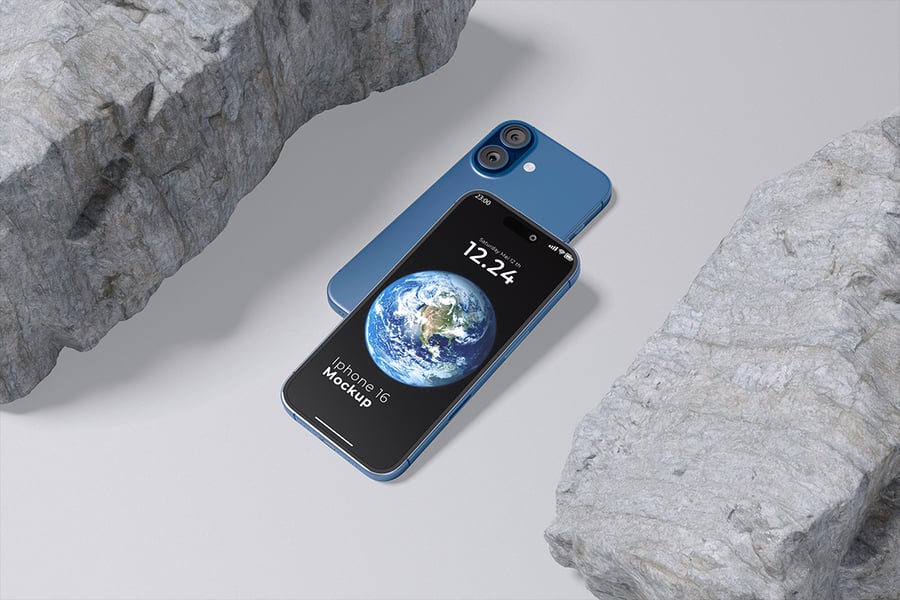 典雅的iPhone 16手机模型PSD样机素材包