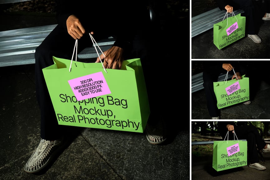 深色购物袋模型PSD样机素材包