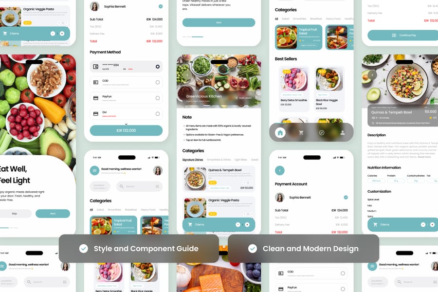 小清新风格食品菜谱UI设计模板APP UI KIT