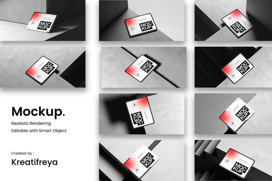 10个不同角度平板电脑PSD模型素材包