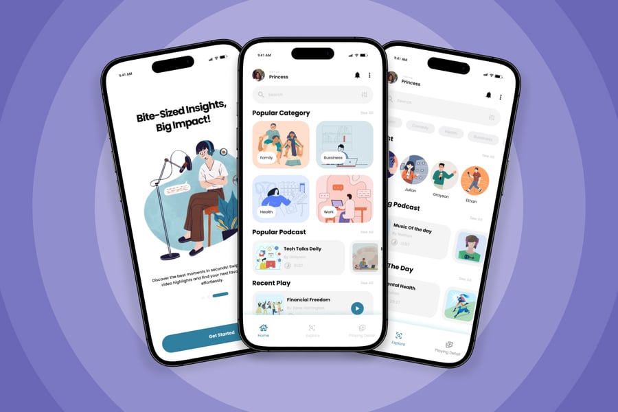 卡通插画风格播客应用APP UI KIT素材包-2 卡通插画风格播客应用APP UI KIT素材包