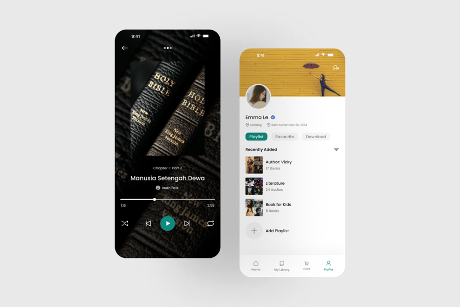 漂亮的绿色音频听书书应用APP UI KIT素材包