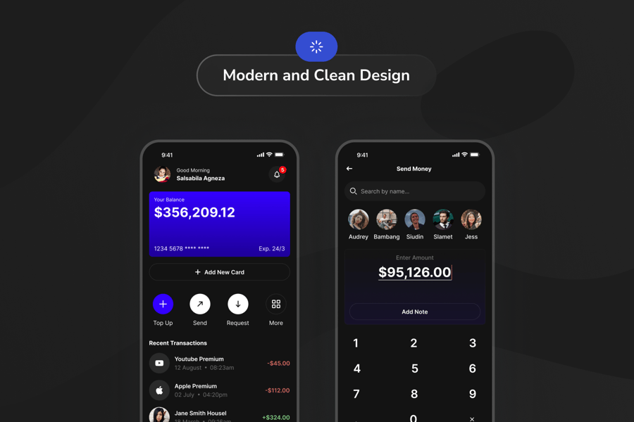 黑色简洁数字银行应用APP UI KIT素材包