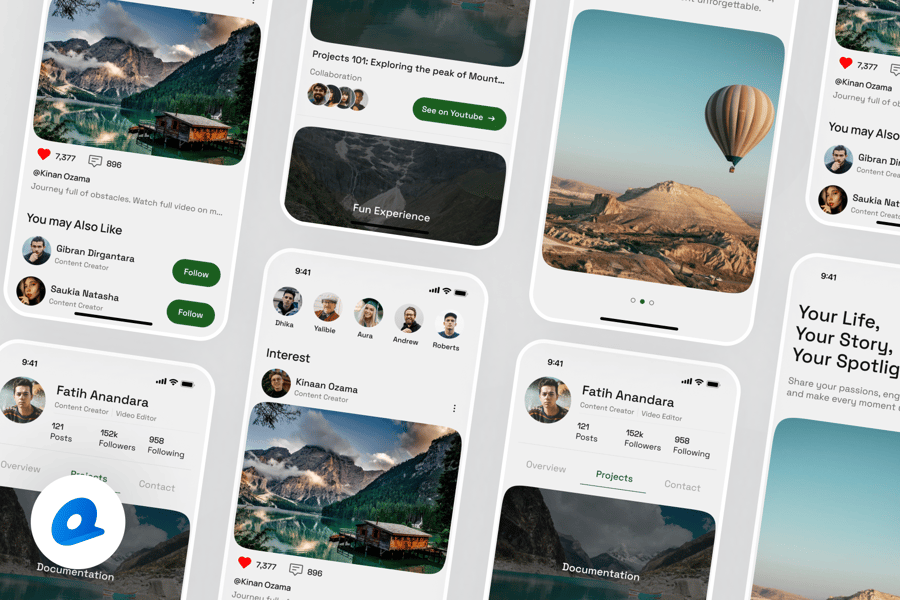 黑色简洁社交媒体应用APP UI KIT素材包