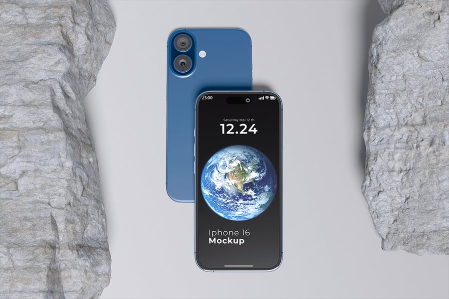 典雅的iPhone 16手机模型PSD样机素材包