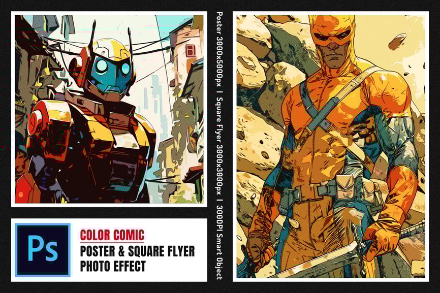 一键生成彩色漫画广场和海报照片效果PSD样式-1 一键生成彩色漫画广场和海报照片效果PSD样式