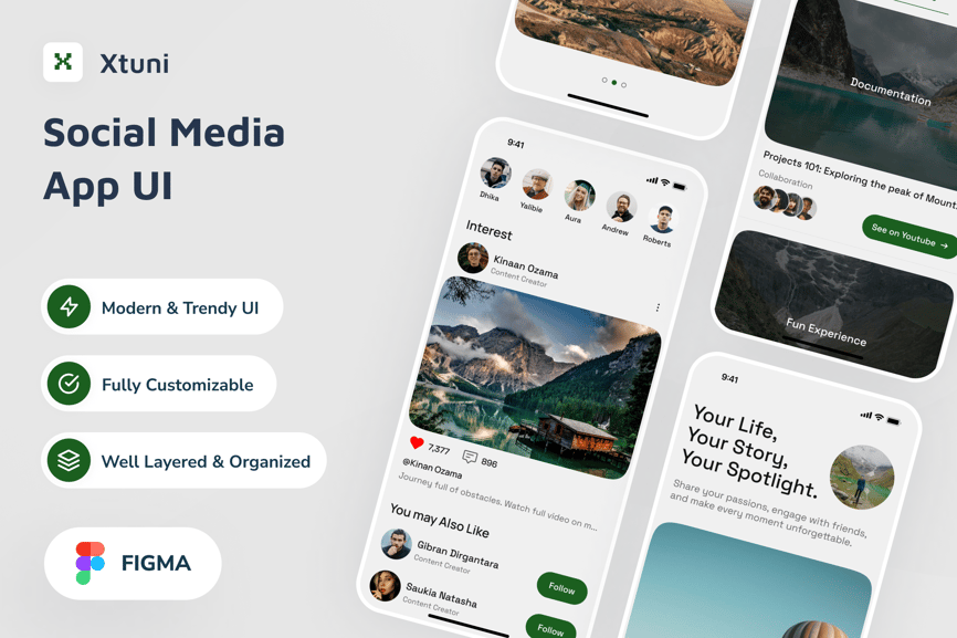 黑色简洁社交媒体应用APP UI KIT素材包