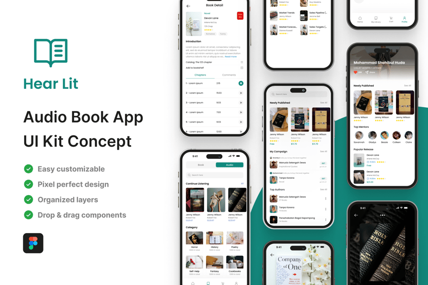 漂亮的绿色音频听书书应用APP UI KIT素材包