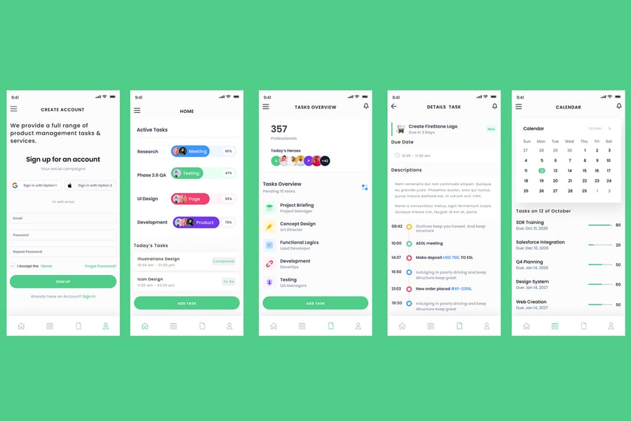 5个漂亮多彩的项目及任务管理日历工作计划应用APP UI KIT素材包