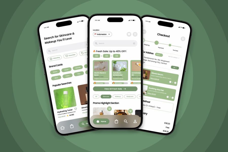 绿色清新化妆品商店应用APP UI KIT素材包