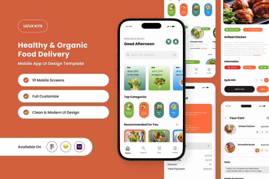 健康餐饮应用UI设计素材包:专为健身人群打造的界面解决方案-1 健康餐饮应用UI设计素材包:专为健身人群打造的界面解决方案