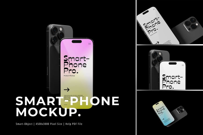 黑色高级感超酷iPhone模型手机PSD样机素材包