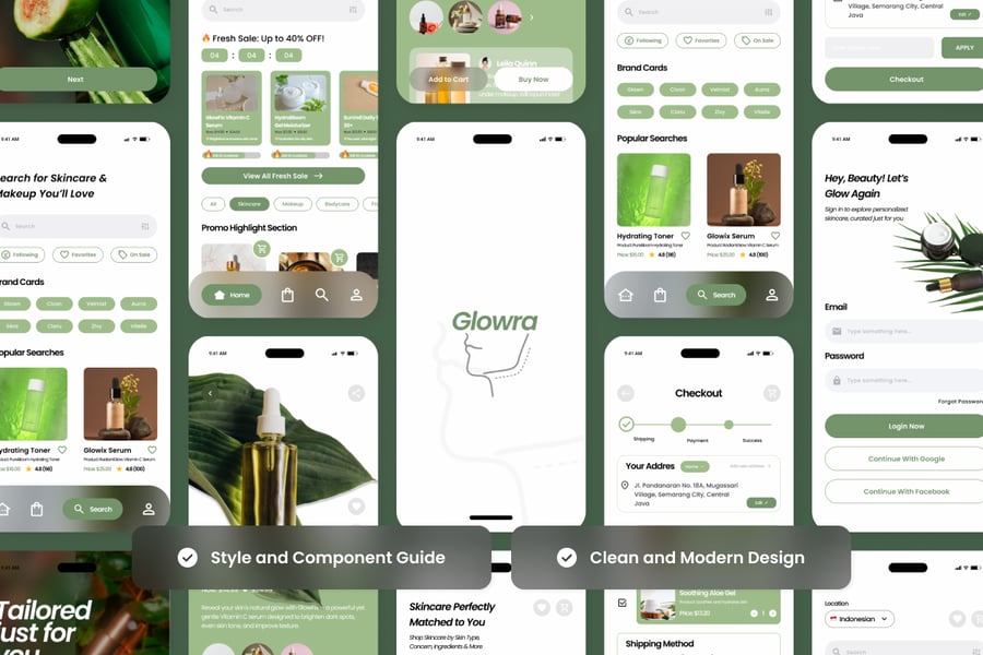 绿色清新化妆品商店应用APP UI KIT素材包