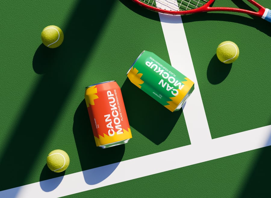 漂亮绿色网球场景易拉罐PSD样机素材包-3 漂亮绿色网球场景易拉罐PSD样机素材包