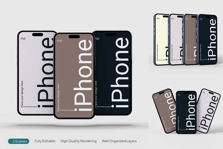 iPhone 16屏幕模型PSD样机素材包