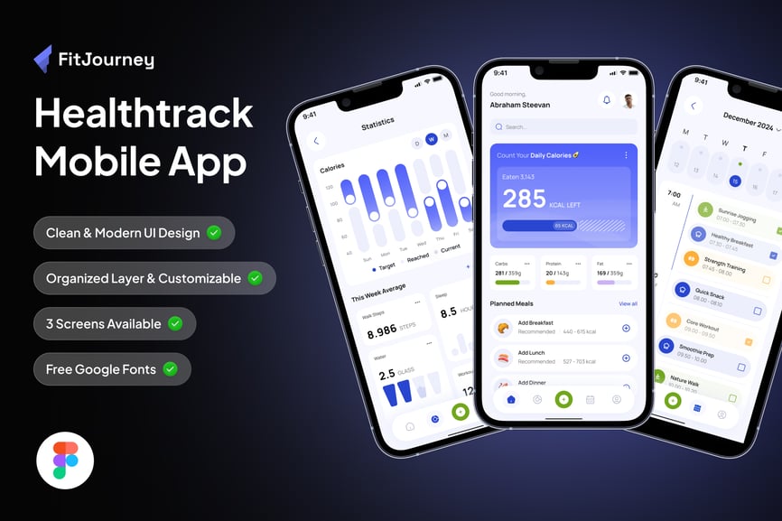 蓝紫色健康跟踪移动APP UI KIT素材包-1 蓝紫色健康跟踪移动APP UI KIT素材包