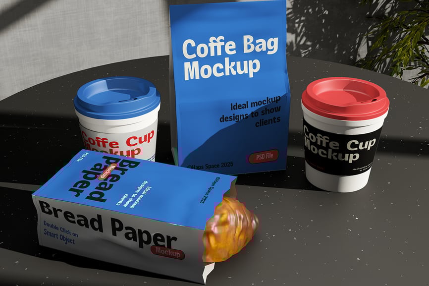 漂亮高级的蓝红经典配色咖啡杯品牌模型PSD样机素材