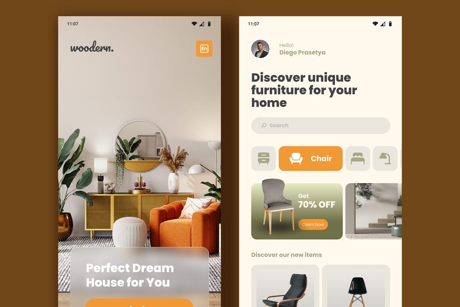 一套木制家具商店移动APP UI KIT素材包