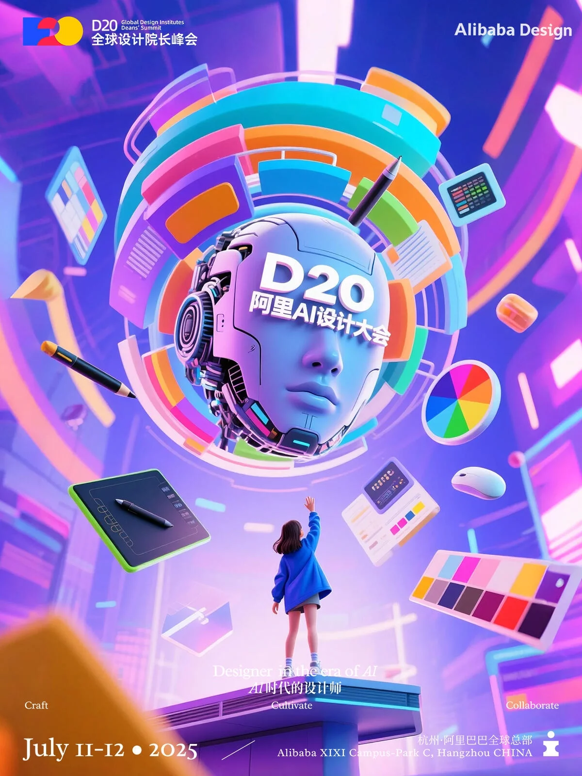 AI提效传统设计!7张阿里D20高质感海报提示词灵感!