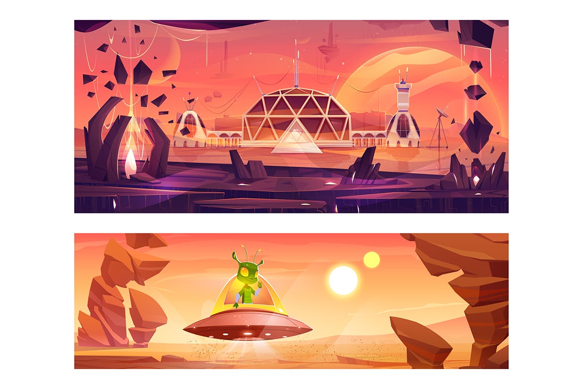 矢量太空卡通插画场景素材包