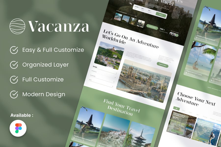 绿色旅行着陆网站页面UI素材包