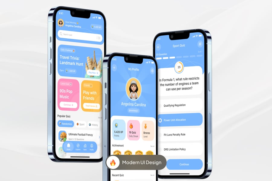 蓝色小游戏测验应用APP UI KIT素材包