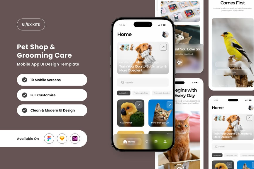 白色干净的小动物服务应用APP UI KIT