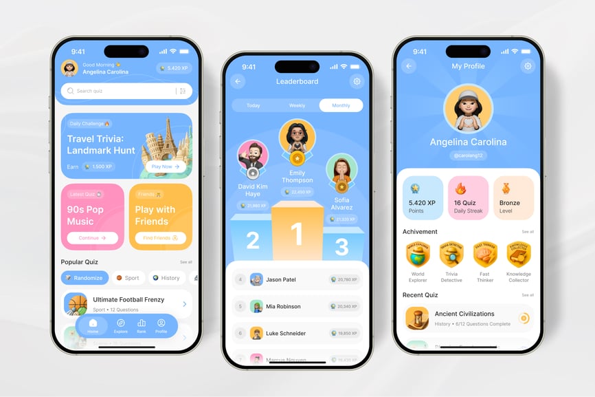 蓝色小游戏测验应用APP UI KIT素材包