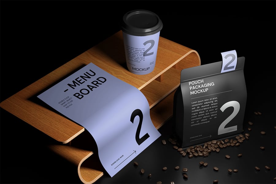 非常高级的暗黑风格咖啡套模型PSD样机素材包-2 非常高级的暗黑风格咖啡套模型PSD样机素材包