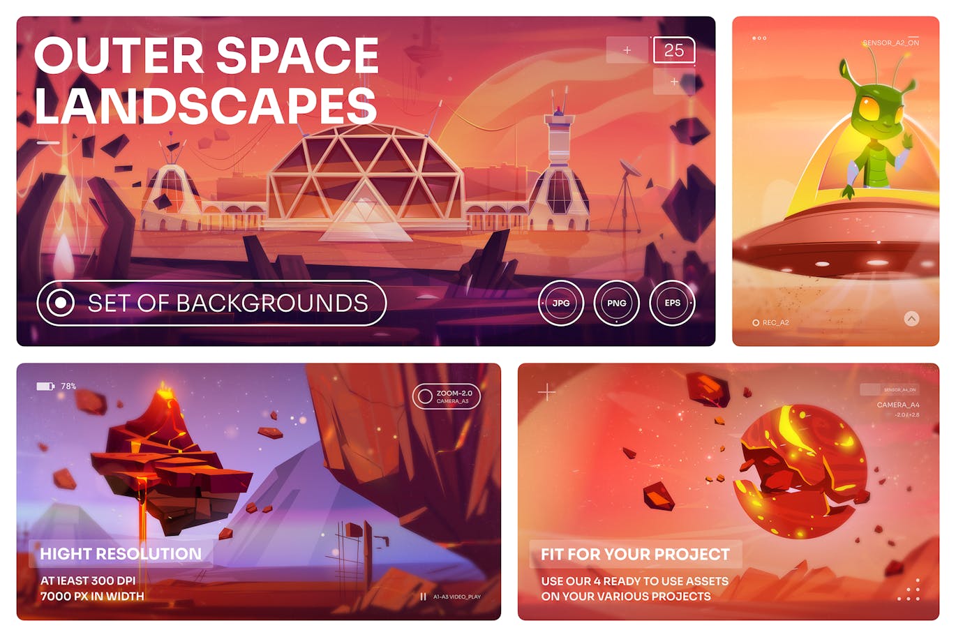 矢量太空卡通插画场景素材包