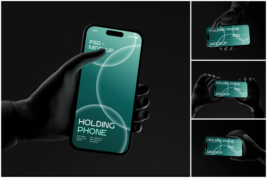 黑色酷炫粘土手持电话模型手机PSD样机