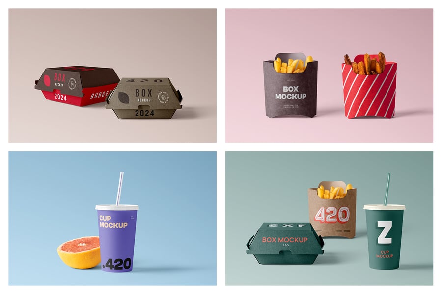 风格漂亮干净的食品包装类别模型PSD样机素材包