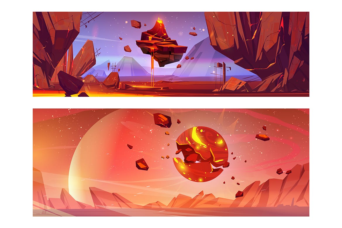 矢量太空卡通插画场景素材包