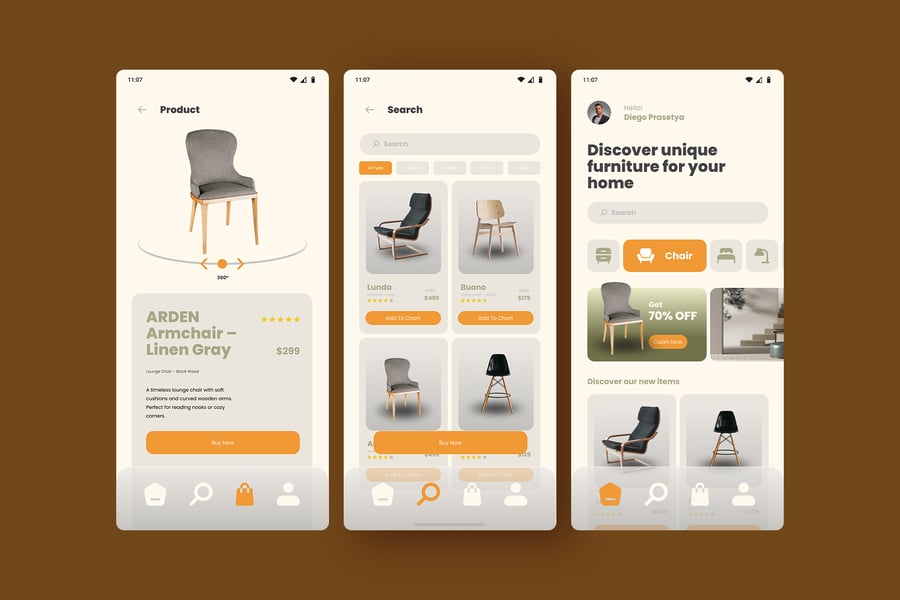 一套木制家具商店移动APP UI KIT素材包