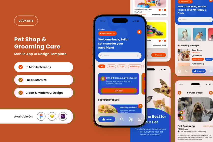 蓝色宠物店应用APP UI Kit素材包